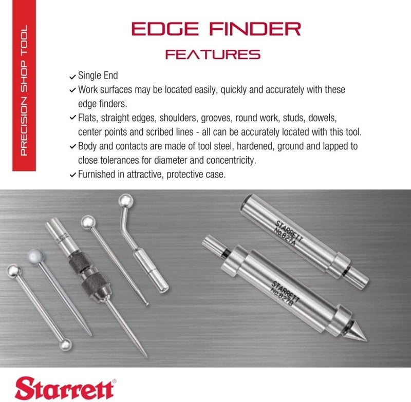 Starrett محدد الحواف ستاريت مثالي للحواف المستقيمة والنقاط المركزية والخطوط المنقوشة 200 قطر الاتصال 375 قطر الجسم طرف واحد مع علبة واقية 827A - Image 2