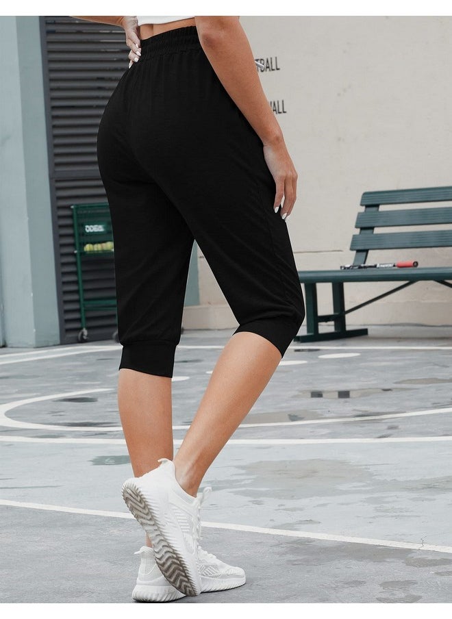 Syhood - 2 Pack Women Capri Sweatpants Women'S Drawstring Capris Casual Cropped Jogger Pants With Pockets (Black, Dark Gray, Xlarge) - Image 1