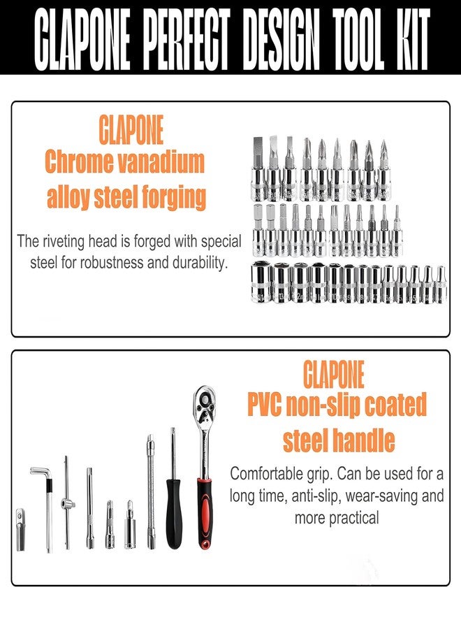 CLAPONE Tool Kit 46 Pcs Household | 1/4 Drive Socket Screwdriver Wrench Set for Bike, Car Repairs & More Spanner & Socket Set All Size Tool Kit Goti Pana Perfect for DIY Enthusiasts, Black - Image 3