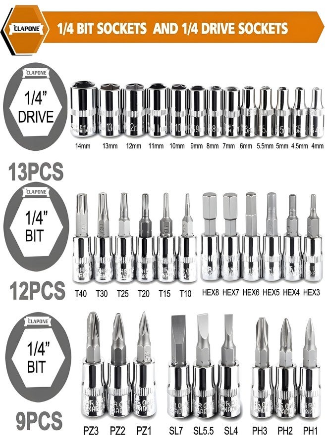 CLAPONE Tool Kit 46 Pcs Household | 1/4 Drive Socket Screwdriver Wrench Set for Bike, Car Repairs & More Spanner & Socket Set All Size Tool Kit Goti Pana Perfect for DIY Enthusiasts, Black - Image 4
