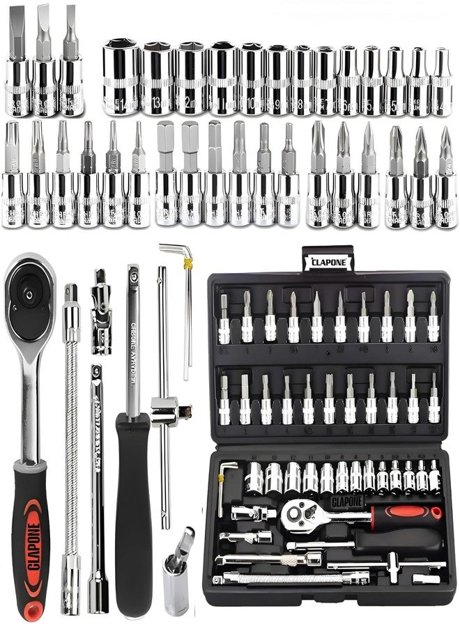 CLAPONE Tool Kit 46 Pcs Household | 1/4 Drive Socket Screwdriver Wrench Set for Bike, Car Repairs & More Spanner & Socket Set All Size Tool Kit Goti Pana Perfect for DIY Enthusiasts, Black - Image 1