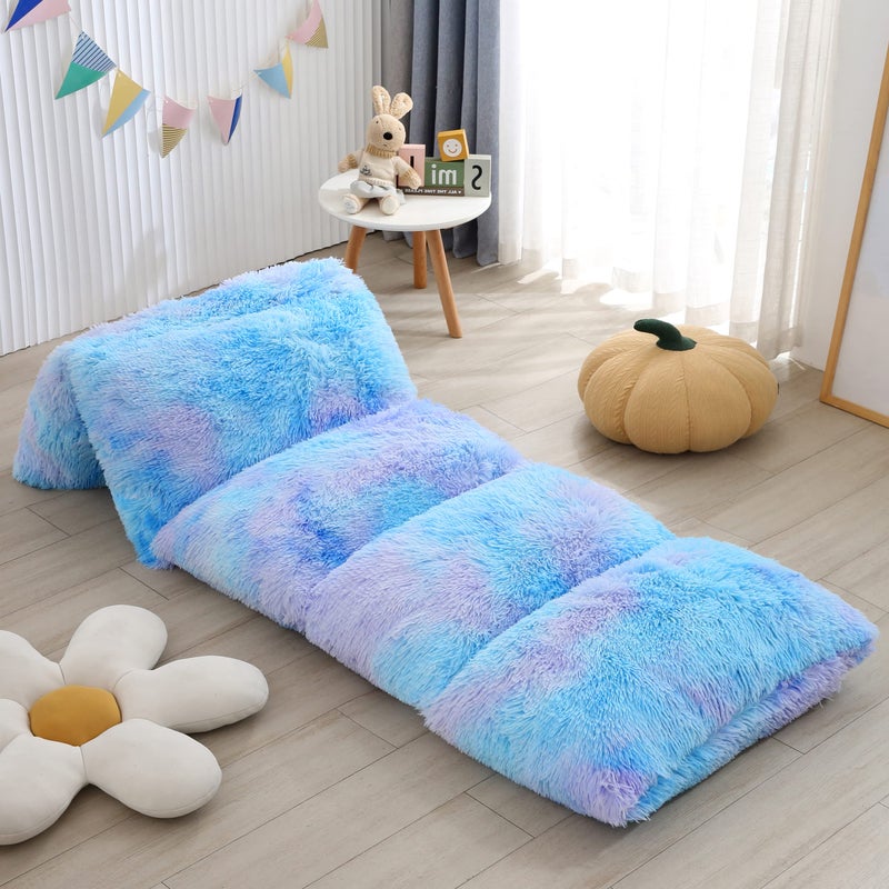 Mengersi Velvet Floor PillowsFaux Fur Tie Dye Pillow Bed Floor Lounger CoverSleeping Mat for Kids Teen ToddlerPillow Lounger for Reading Playing Games PartyRequires 5 PillowsQueenBlue