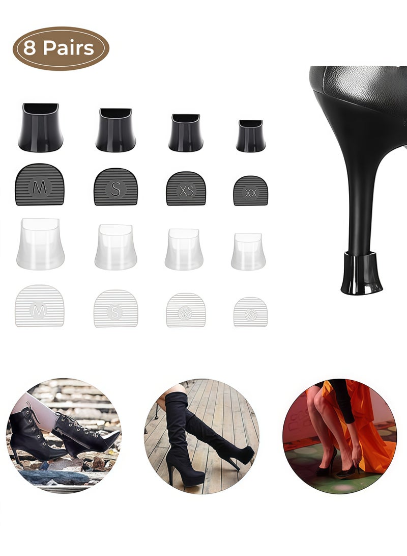High Heel Protectors 8 Pairs Heel Repair Caps Covers & Heel Stoppers 4 Sizes Heel Cover Perfect for Wedding, Grass, Gravel, Wetlands Outdoor Events (XXS,XS,S,M) - Image 1
