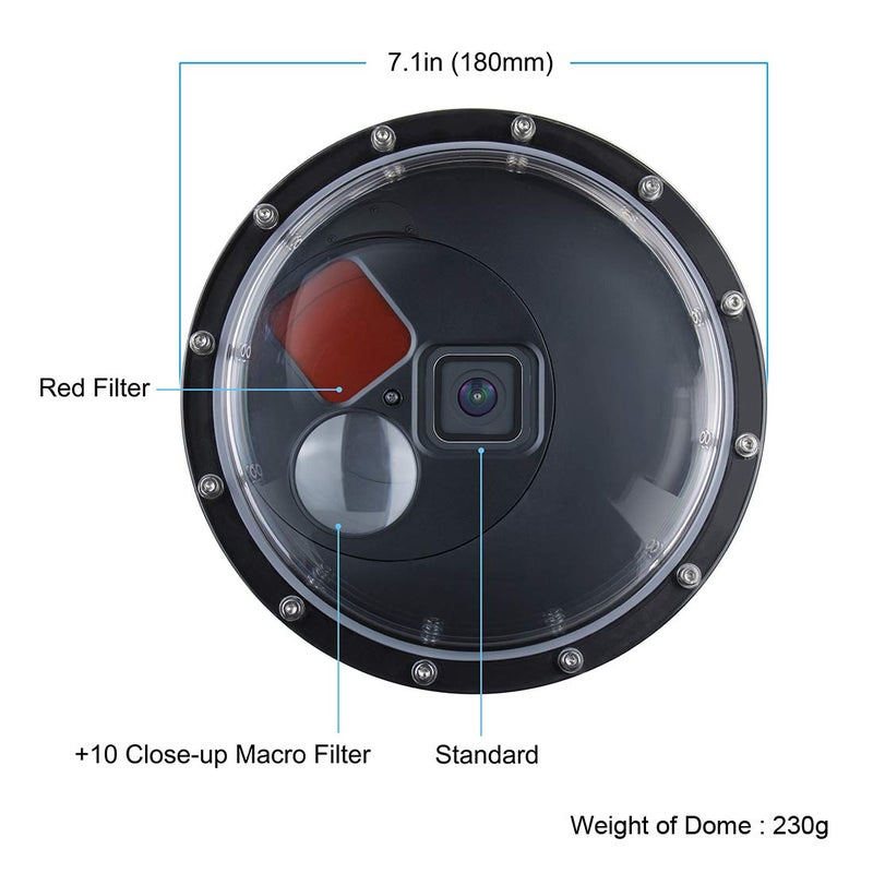 SOONSUN Dome Port for GoPro Hero 8 Black, 147 Feet Underwater Dome Lens Waterproof Housing Case Built-in Red Filter, 10x Close-up Macro Filter and Standard Mode for Underwater Photography - Image 2