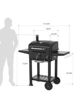 Generic Heavy Duty Garden Barrel Trolley BBQ Grill Smoker with Side Table and Hanging Hooks, Large-Capacity Charcoal BBQ Drum Grill, Outdoor Meat Smoker with Thermometer and 2 Wheels for Easy Mobility  - Image 3
