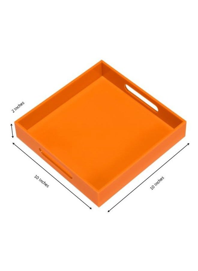 KEVLANG Orange Sturdy Acrylic Serving Tray with Handles-10x10Inch-Serving Coffee,Food,Breakfast,Butler-Kitchen Countertop Tray-Makeup Drawer Organizer-Vanity Table,Ottoman Tray-Decorative Tray - Image 2