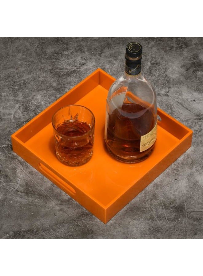 KEVLANG Orange Sturdy Acrylic Serving Tray with Handles-10x10Inch-Serving Coffee,Food,Breakfast,Butler-Kitchen Countertop Tray-Makeup Drawer Organizer-Vanity Table,Ottoman Tray-Decorative Tray - Image 3