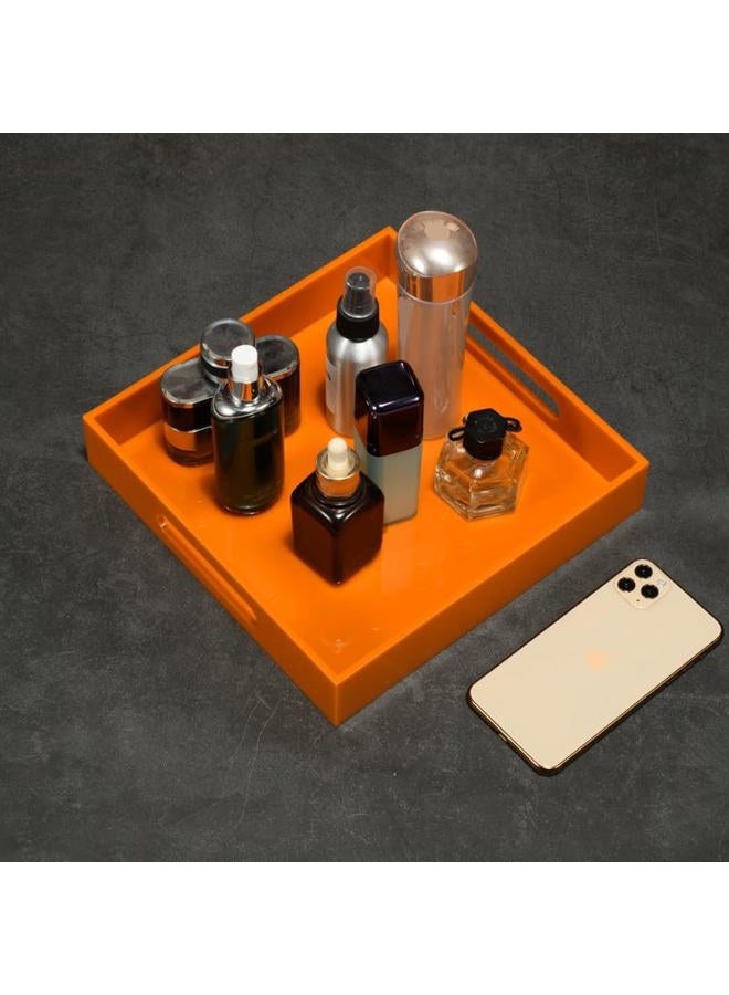 KEVLANG Orange Sturdy Acrylic Serving Tray with Handles-10x10Inch-Serving Coffee,Food,Breakfast,Butler-Kitchen Countertop Tray-Makeup Drawer Organizer-Vanity Table,Ottoman Tray-Decorative Tray - Image 5