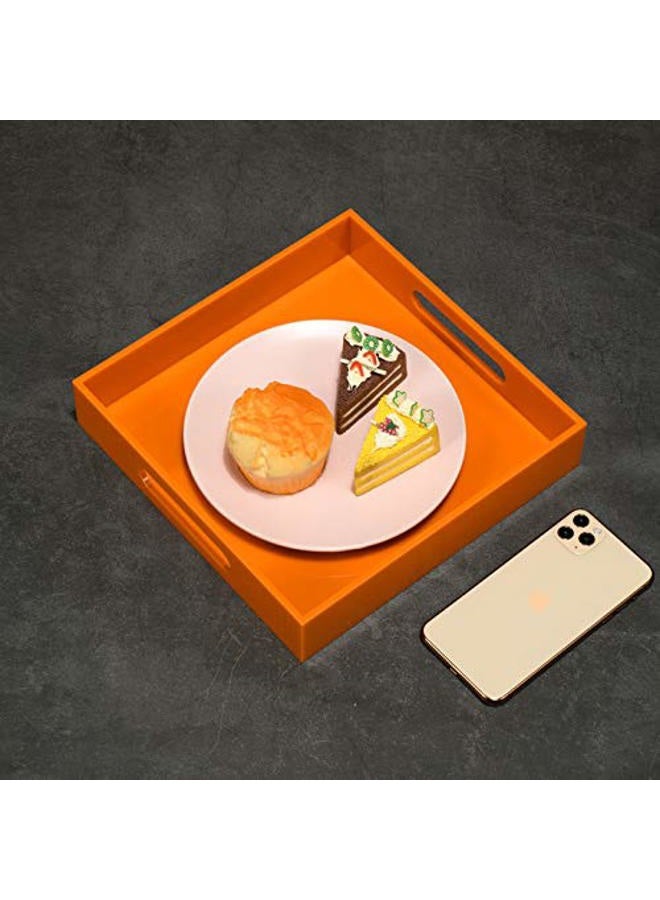 KEVLANG Orange Sturdy Acrylic Serving Tray with Handles-10x10Inch-Serving Coffee,Food,Breakfast,Butler-Kitchen Countertop Tray-Makeup Drawer Organizer-Vanity Table,Ottoman Tray-Decorative Tray - Image 4