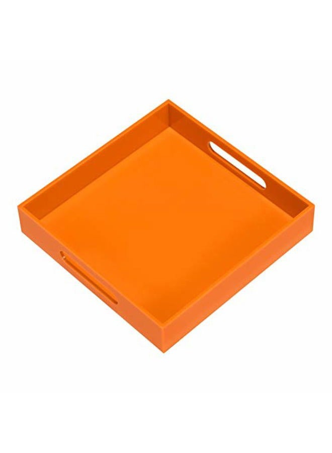 KEVLANG Orange Sturdy Acrylic Serving Tray with Handles-10x10Inch-Serving Coffee,Food,Breakfast,Butler-Kitchen Countertop Tray-Makeup Drawer Organizer-Vanity Table,Ottoman Tray-Decorative Tray - Image 1