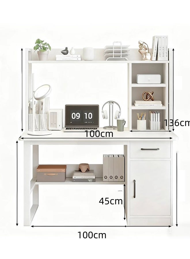 JCB CHIC Office Desk With 2 Large Drawers And Open Shelves Computer Table Study Working Table Gaming Desk With Storage Shelves Heavy Duty Desk（100×48×136CM） - Image 2