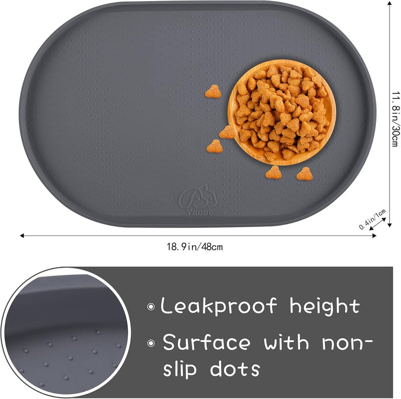 Yacee 100% Waterproof 0.5" Raised Edge BPA Free Silicone Dog Food Mat, Pet Cat Feeding Mats Contain Spills Protects Floors, Placemats for Cats and Dogs Water Bowl Dishwasher. (Small, Gray) - Image 2