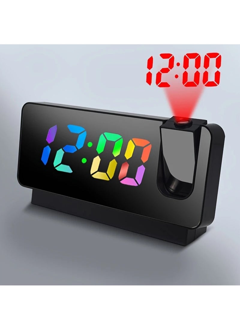 Hihonor LED Large Screen Mirror Projection Alarm Clock, Creative RGB Color Digital Projection Alarm Clock; 180 Degree Plane Projection Time, Time Date Temperature Switching Display (Black)  - Image 1