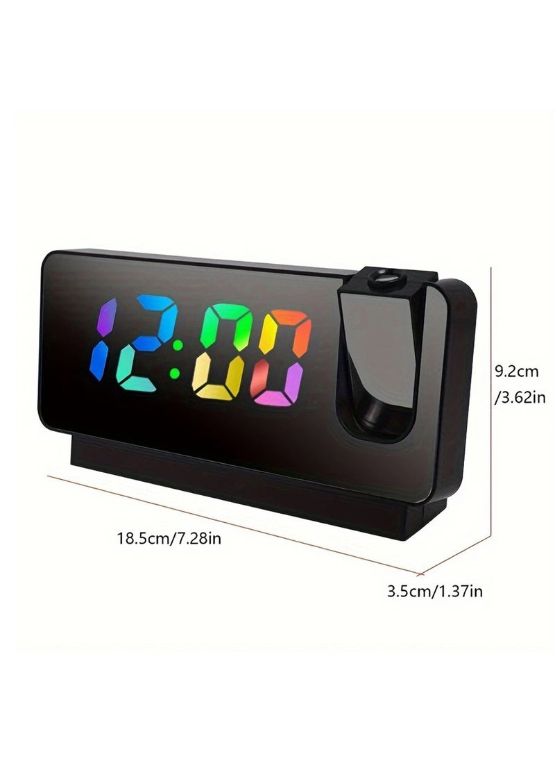 Hihonor LED Large Screen Mirror Projection Alarm Clock, Creative RGB Color Digital Projection Alarm Clock; 180 Degree Plane Projection Time, Time Date Temperature Switching Display (Black)  - Image 3