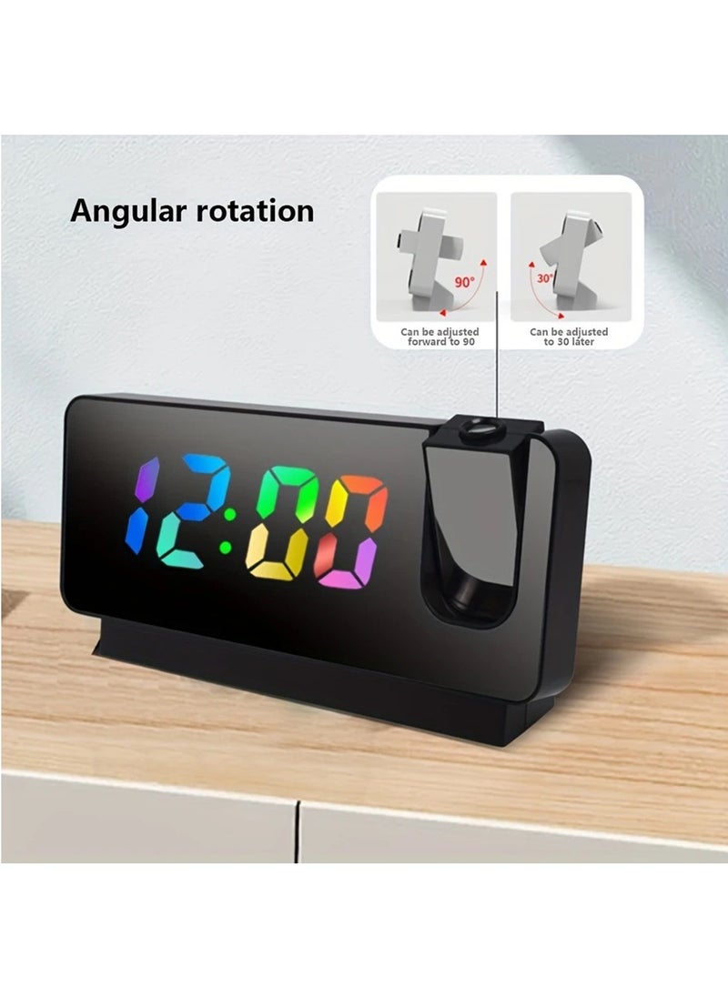 Hihonor LED Large Screen Mirror Projection Alarm Clock, Creative RGB Color Digital Projection Alarm Clock; 180 Degree Plane Projection Time, Time Date Temperature Switching Display (Black)  - Image 5