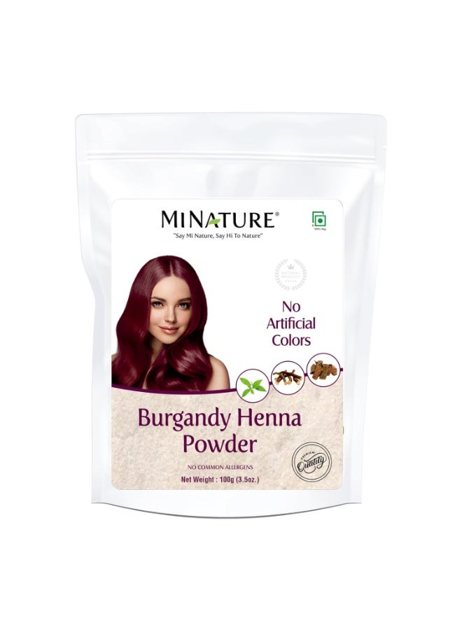 mi nature Burgandy Henna  | Henna Based Hair Color | Henna, Katha & Manjistha Powder | Hair Color | | Natural Burgandy Color No Artificial Preservatives| 100gram(4Oz) - Image 1