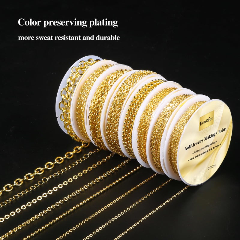 Ecoofor Gold Necklace Chains for Jewelry Making, 62.3 Feet 8 Rolls Jewelry Chains for DIY Necklace Bracelet Jewelry Making with Jump Rings/Lobster Clasps/Connectors - Image 4