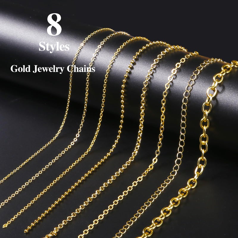 Ecoofor Gold Necklace Chains for Jewelry Making, 62.3 Feet 8 Rolls Jewelry Chains for DIY Necklace Bracelet Jewelry Making with Jump Rings/Lobster Clasps/Connectors - Image 2