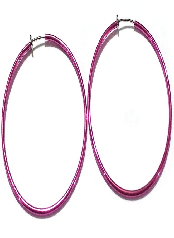 Clip-on Earrings Shiny Hot Pink Hoop Earrings Simple Thin 1.5 inch Hoops