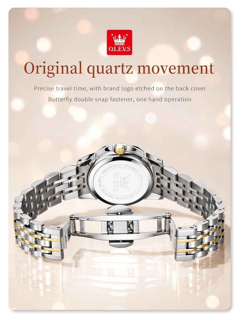 OLEVS - Watches for Women Stylish Stainless Steel Water Resistant Quartz Analog Watch 27mm 9931 Silver - Image 1