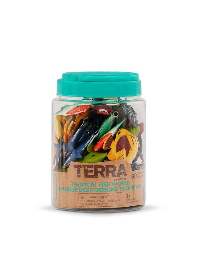 Terra by Battat 60 Pcs Tropical Fish World Container, Toy Tropical Fish & Crabs Mini Figures in 12 Realistic Designs, Realistic Sea Animals Figurines for kids 3+ Years  - Image 1