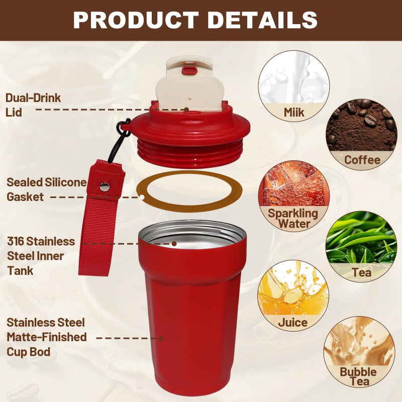 DITOSH Insulated Coffee Tumbler 15.2oz 450ml Travel Coffee Mug 316 Stainless Steel Direct Drink Opening Leakproof Lid Reusable Insulated Coffee Mug Hot and Cold Ideal Travel Mug for Coffee Lover - Image 3