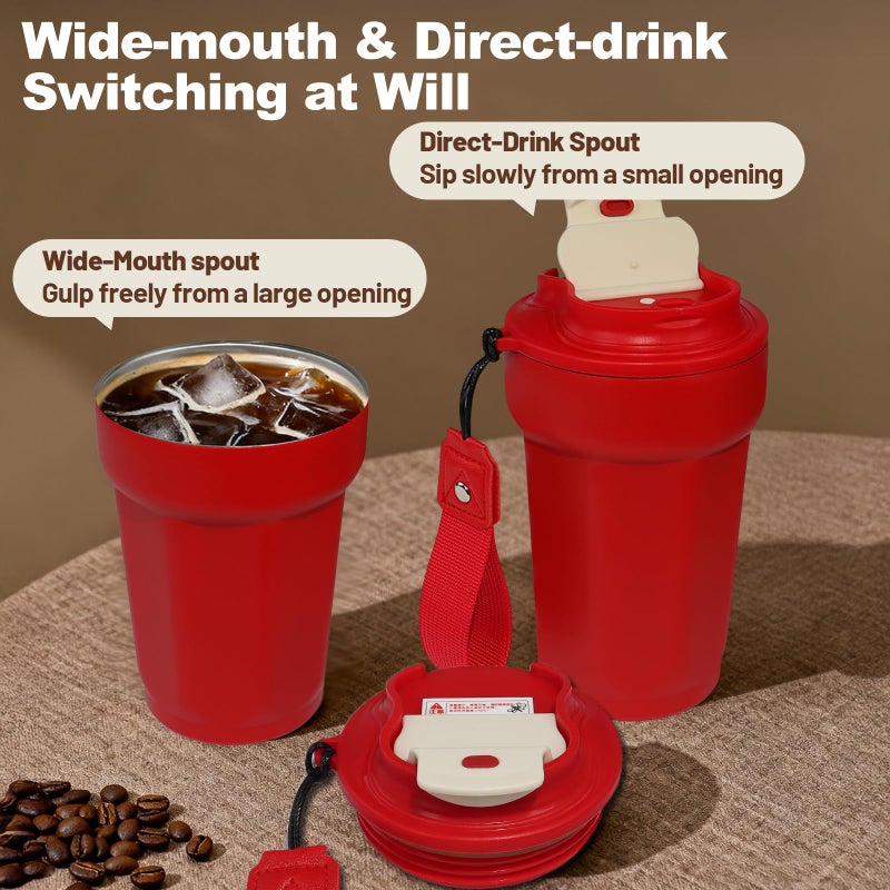 DITOSH Insulated Coffee Tumbler 15.2oz 450ml Travel Coffee Mug 316 Stainless Steel Direct Drink Opening Leakproof Lid Reusable Insulated Coffee Mug Hot and Cold Ideal Travel Mug for Coffee Lover - Image 4