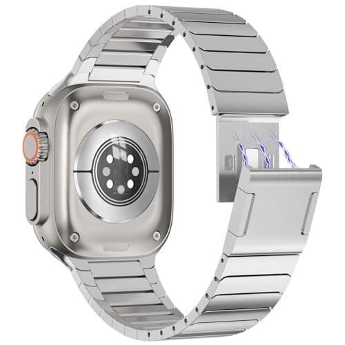 NewWays Magnetic Link Bracelet Compatible with Apple Watch Ultra 3 2 1 Band 49mm Series 11 10 46mm 45mm 44mm Series 9 8 7 6 SE 5 4 iWatch Stainless Steel Link Bands Magnetic Closure Silver - Image 1