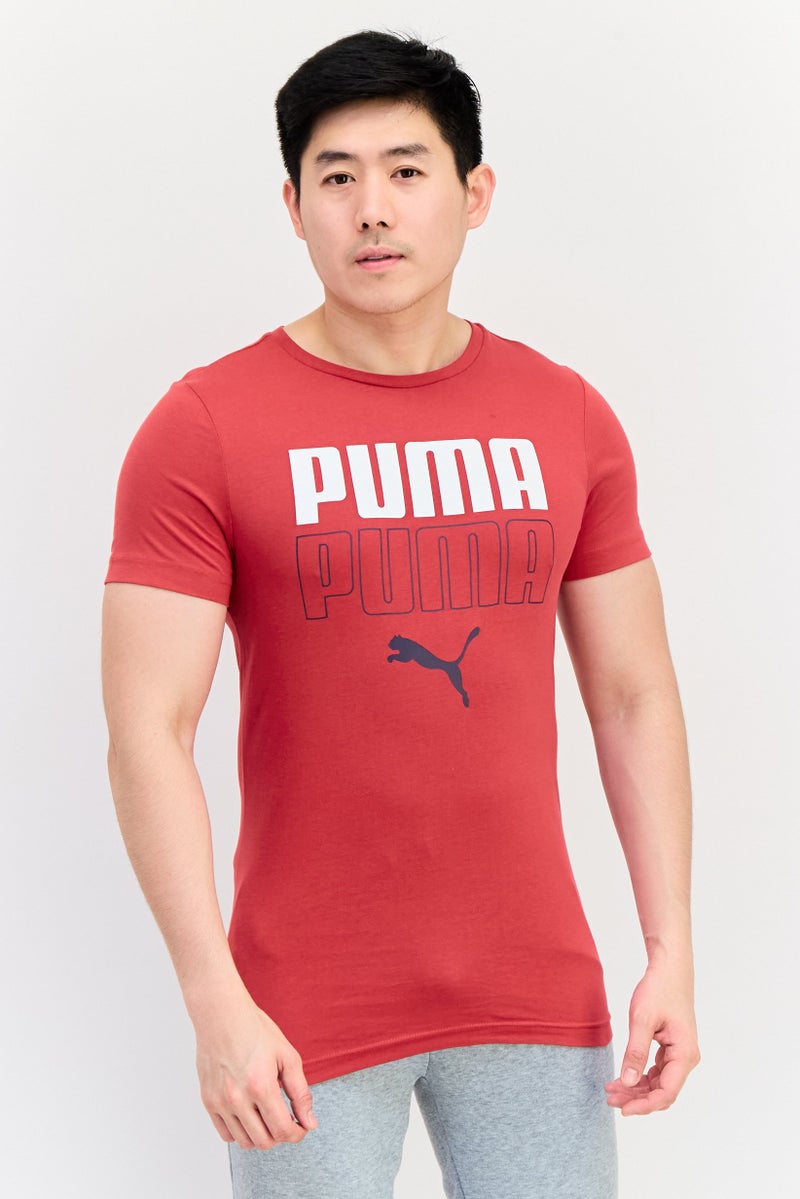 PUMA تي شيرت رياضي للرجال بشعار العلامة التجارية في الهواء الطلق، أحمر - Image 1