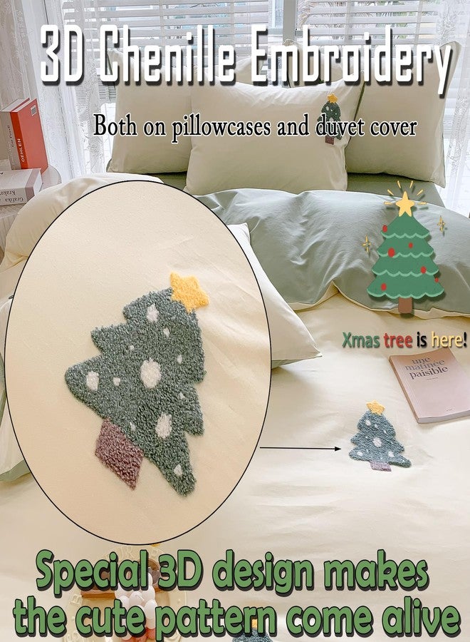 MorroMorn Twin Duvet Cover Cotton, 3D Embroidery Twin Bedding Sets, Green Chenille Embroidered Comforter Covers Soft Breathable Sweat-Absorb for Girls Boys Kids Teen (Christmas Tree, Twin/Twin XL) - Image 3