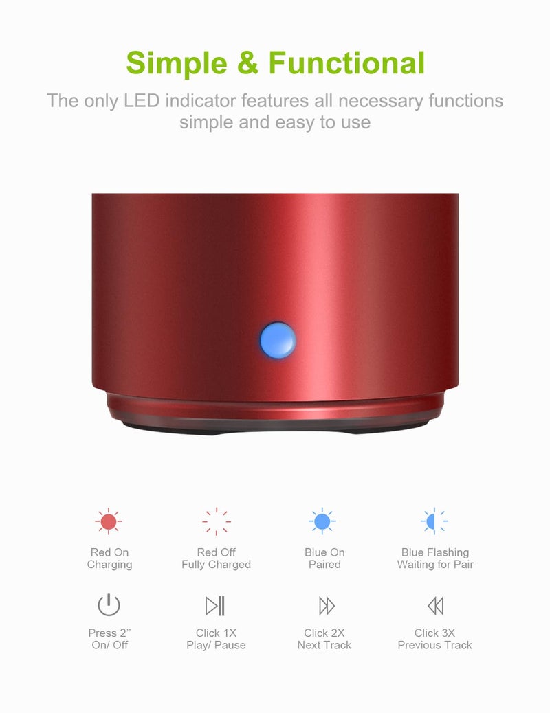 EWA حافظة سفر EWA محملة، مكبر صوت بلوتوث محمول A106 Pro مع مشعاع باس مخصص، تصميم موجز، مقاوم للماء IP67، مكبر صوت مصغر مثالي للاستحمام، الغرفة، الدراجة، السيارة (أحمر) - Image 4