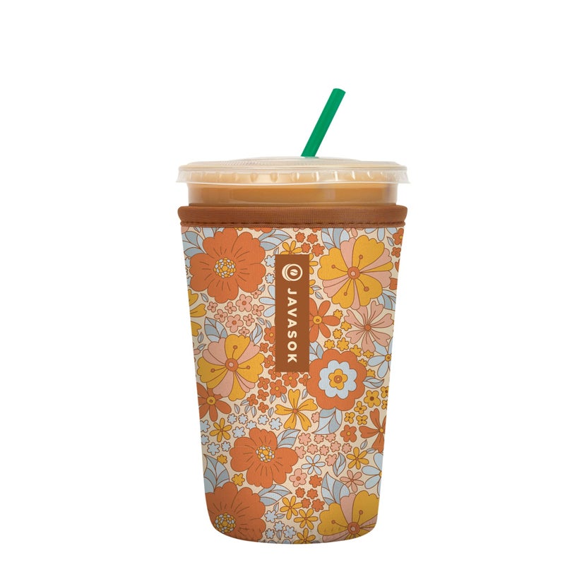 Sok It Sok It JavaSok Iced Coffee  Cold Soda Insulated Neoprene Cup Sleeve Flower Power Medium 2228oz