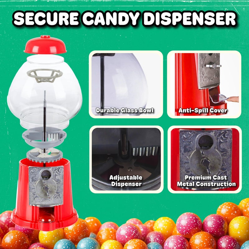 Great Northern Popcorn Company Vintage Gumball Machine - 11-Inch Retro-Style, Coin-Operated Cast Metal Vending Machine with Glass Globe and Free Spin by Great Northern Popcorn (Red) - Image 5