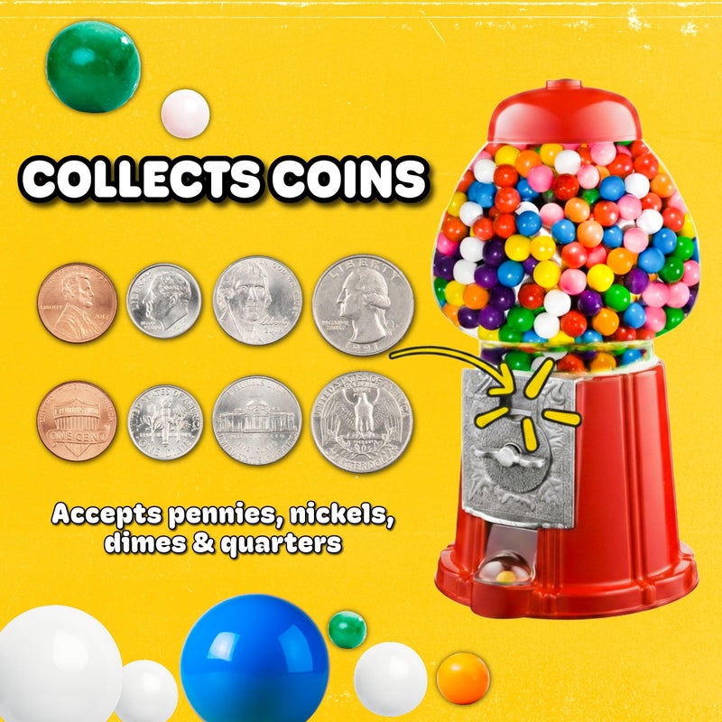 Great Northern Popcorn Company Vintage Gumball Machine - 11-Inch Retro-Style, Coin-Operated Cast Metal Vending Machine with Glass Globe and Free Spin by Great Northern Popcorn (Red) - Image 3