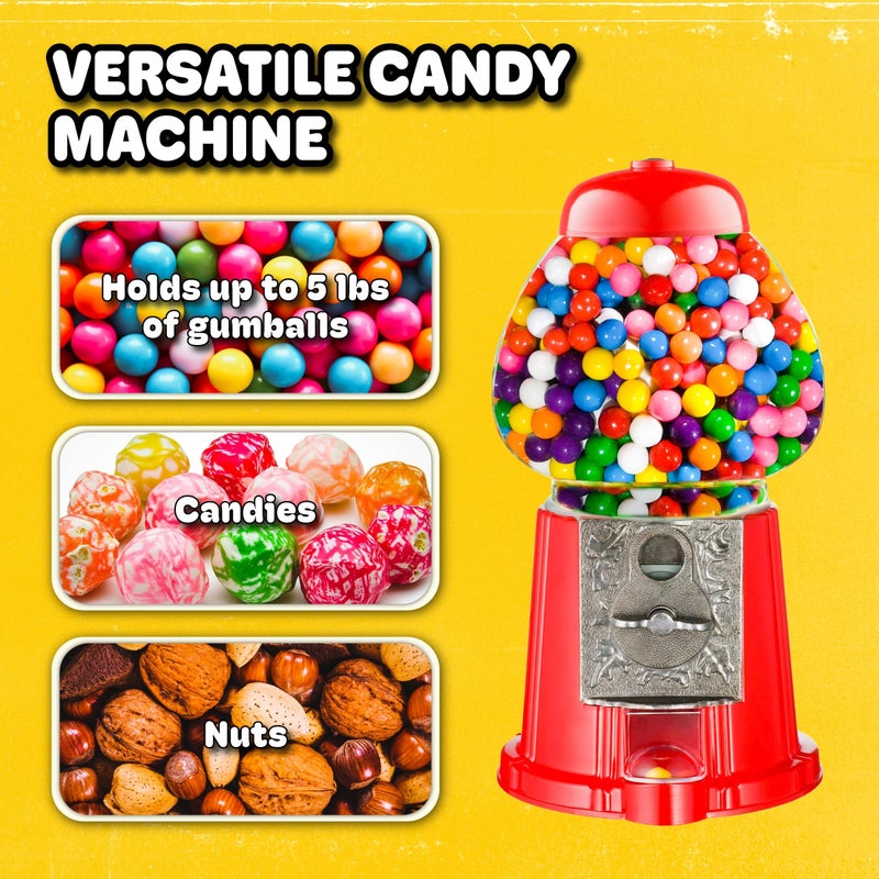 Great Northern Popcorn Company Vintage Gumball Machine - 11-Inch Retro-Style, Coin-Operated Cast Metal Vending Machine with Glass Globe and Free Spin by Great Northern Popcorn (Red) - Image 2