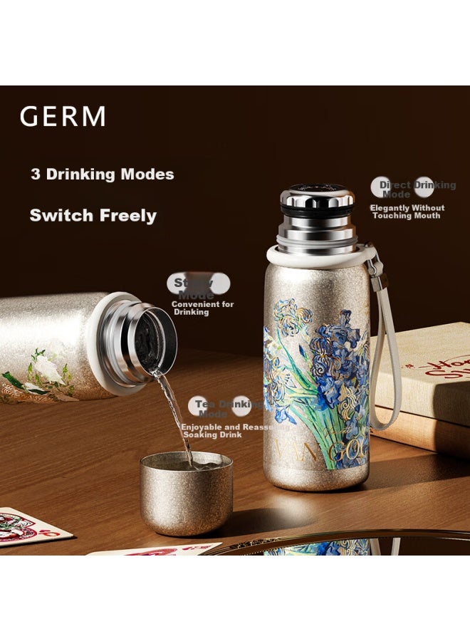 Germ Pure Titanium Insulated Mug, Van Gogh Co-branded Temperature Display Water Cup, Direct Drinking Tea Cup For Women, Gift Cup With Gift Box, 580ml Rose - Image 2