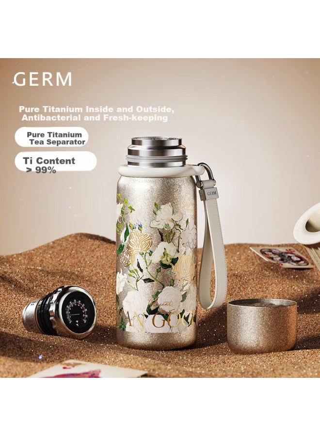 Germ Pure Titanium Insulated Mug, Van Gogh Co-branded Temperature Display Water Cup, Direct Drinking Tea Cup For Women, Gift Cup With Gift Box, 580ml Rose - Image 1