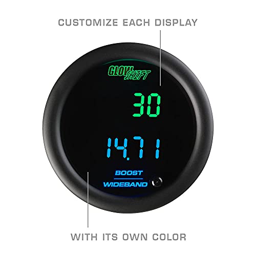 GLOWSHIFT مجموعة عدادات غلو شيفت الرقمية المزدوجة للضغط/الفراغ ونسبة الهواء/الوقود - 10 ألوان - تشمل حساسات إلكترونية - شاشتان LED متعددة الألوان - عدسة ملونة - 2-1/16" (52 مم) - Image 5