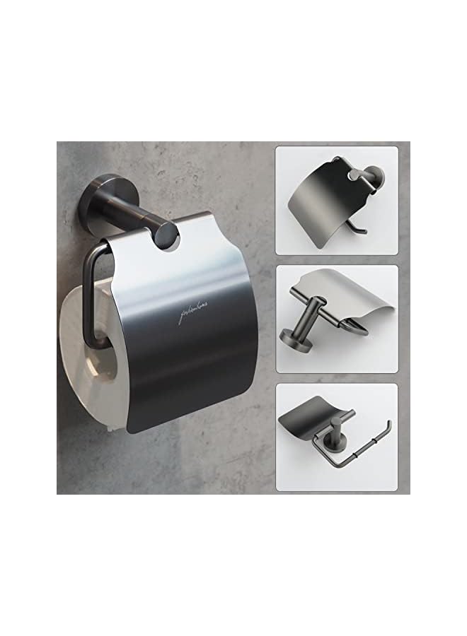 fashionhome Fashion Home Toilet Roll Holder with Cover Gun Gray Toilet Paper HoldeToilet Tissue Roll Dispenser Wall Mounted with Lid For Bathroom - Image 2