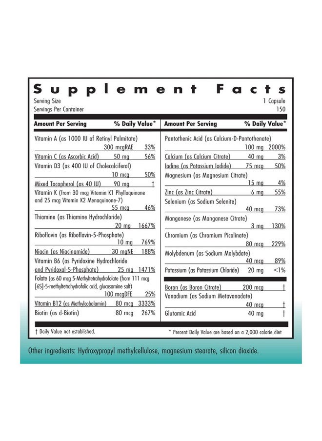 Nutricology - Multi Vi Min Without Copper And Iron Hypoallergenic 150 Vegetarian Capsules - Image 1