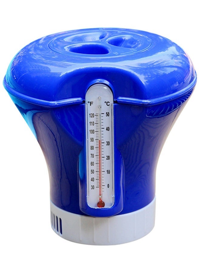 NIBEMINENT Pool Spa Chlorine Tablet Dispenser Floater with Built-in Thermometer Blue/White  - Image 1