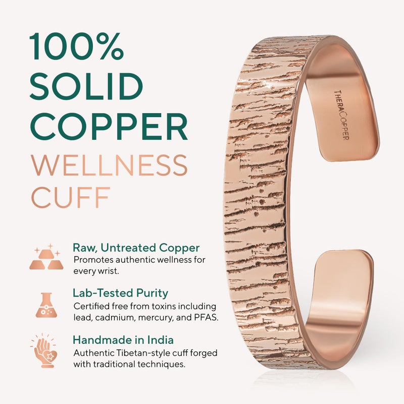 TheraCopper Copper Bracelet for Men & Women â€” 100% Pure Copper Bracelets â€” Raw, Solid & Uncoated Authentic Handmade Tibetan Bracelet Cuff Bangles (Timber) - Image 2