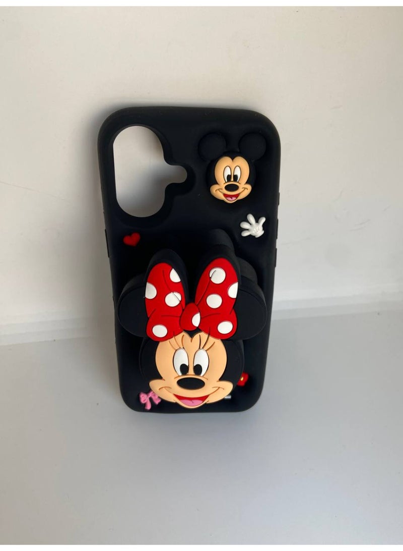 Stylish 3D Cartoon Case Compatible for iPhone 16, All-Round Protection, Anti-Slip, Scratch-Resistant, and Fun Aesthetic Cover (Minie With PoP Socket) - Image 4