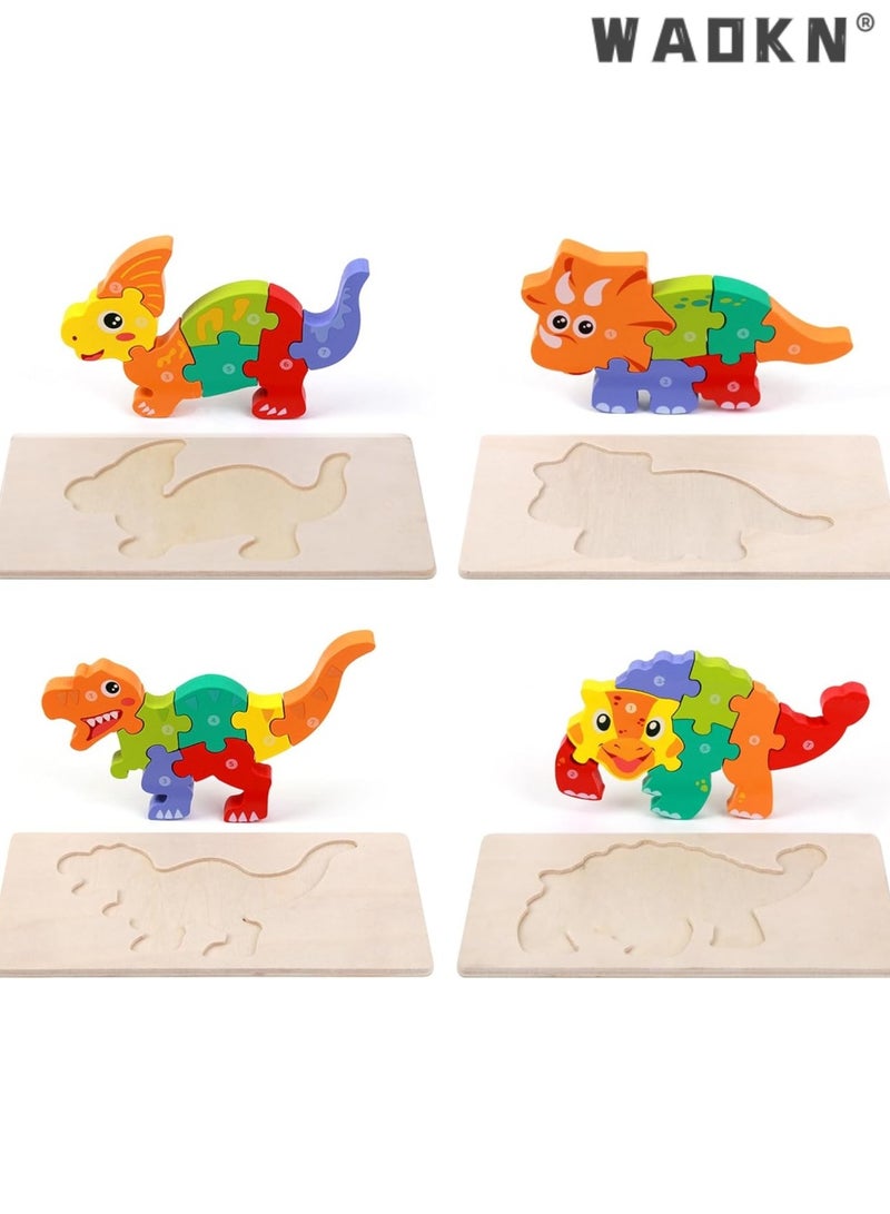 WAOKN Kids wooden enlightenment early education 3D dimensional puzzle knowing dinosaur series exercise children color differentiation and hand eye coordination，Kids Early Childhood Cognitive Children Learning Educational Christmas Birthday Gift for Girls Boys 3D Jigsaw Puzzle - Image 3