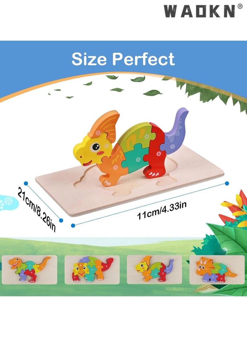 WAOKN Kids wooden enlightenment early education 3D dimensional puzzle knowing dinosaur series exercise children color differentiation and hand eye coordination，Kids Early Childhood Cognitive Children Learning Educational Christmas Birthday Gift for Girls Boys 3D Jigsaw Puzzle - Image 2