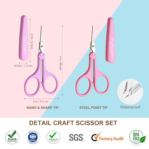 PAFASON Ultra Sharp Detail Scissor Set 2 PC Straight for Scrapbooking Quilting Sewing Knitting Embroidery Cross Stitch Crochet Thread Yarn Paper Fabric Detail Cutting Stainless Steel, Safety Case - Image 2