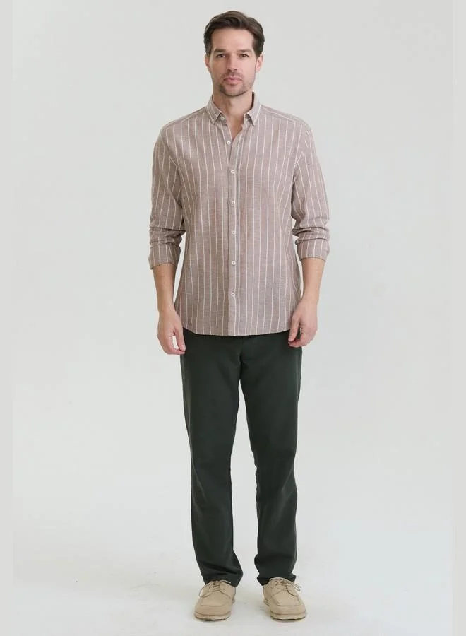FELIX HARDY Brown Men's Cotton Linen Blend Long Sleeve Shirt for Men | Best Price UAE