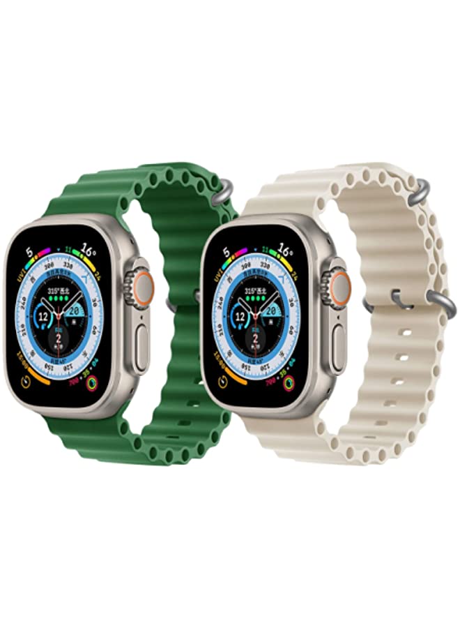 IAF Silicone Ocean Band Strap for Apple Watch 38/40/41mm Dark Green/Pearl White Set of 2
