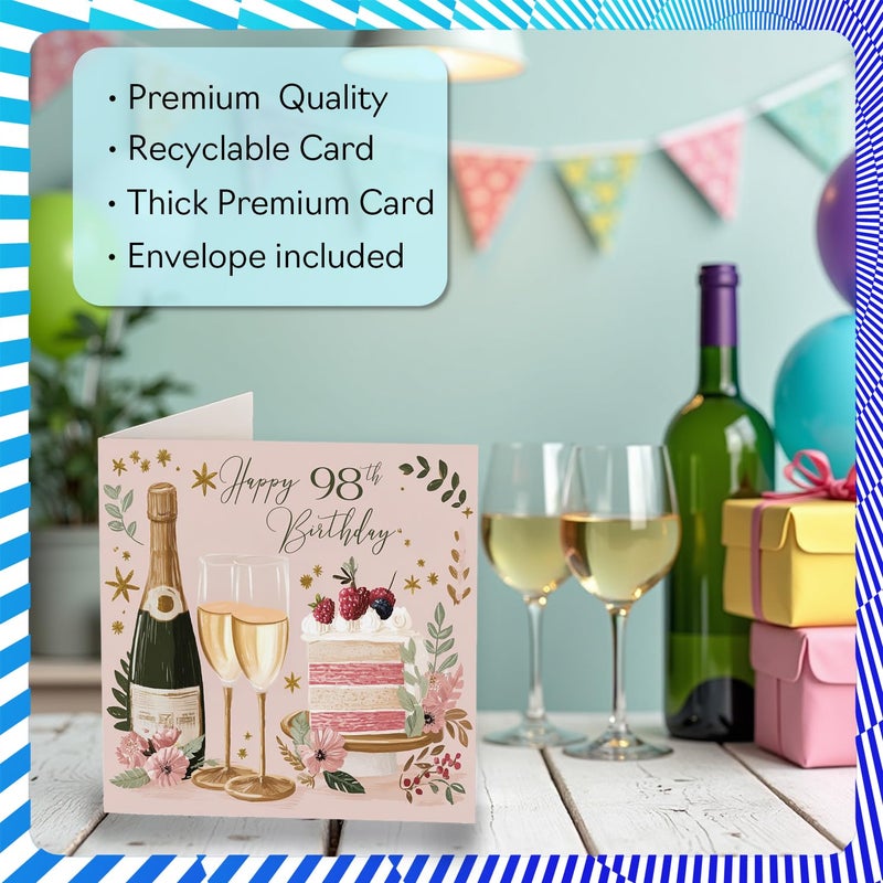 Stuff4 98th Birthday Cards for Women - Cakes & Wine - Happy Birthday Card for 98 Year Old Woman Grandma Granny Nana Nan  5.7 Inch Bday Greeting Cards - Image 3