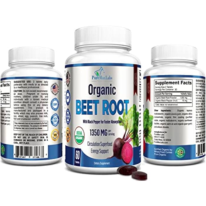 YUMMYVITE Organic Beet Root Powder Tablets - 1350mg with Black Pepper for Faster Absorption - Boosts Nitric Oxide for Energy and Stamina - 60 Tablets - Image 4